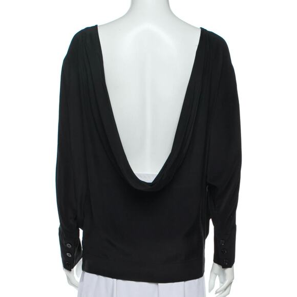 Stella McCartney Black Silk Open Back Sheer Floral Long Sleeve Top XS, MSRP $495 - Picture 2 of 5